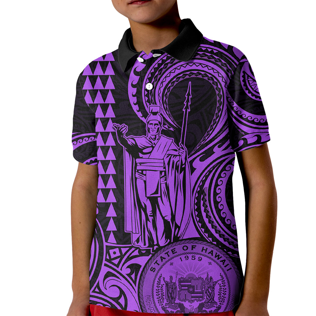 Custom Happy King Kamehameha Day Hawaii Kid Polo Shirt Paradise of the Pacific Tribal Kakau with Kanaka Maoli - Purple - Wonder Print Shop