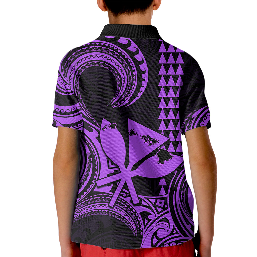 Custom Happy King Kamehameha Day Hawaii Kid Polo Shirt Paradise of the Pacific Tribal Kakau with Kanaka Maoli - Purple - Wonder Print Shop