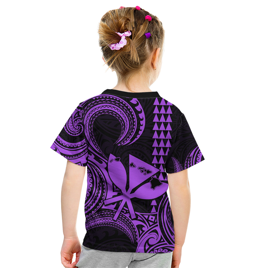 Custom Happy King Kamehameha Day Hawaii Kid T Shirt Paradise of the Pacific Tribal Kakau with Kanaka Maoli - Purple - Wonder Print Shop