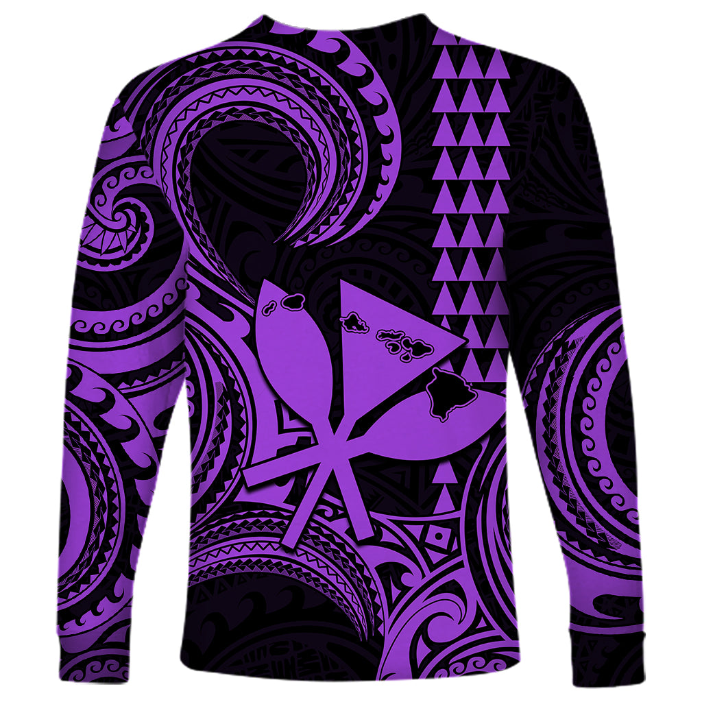 Custom Happy King Kamehameha Day Hawaii Long Sleeve Shirt Paradise of the Pacific Tribal Kakau with Kanaka Maoli - Purple - Wonder Print Shop