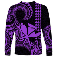 Custom Happy King Kamehameha Day Hawaii Long Sleeve Shirt Paradise of the Pacific Tribal Kakau with Kanaka Maoli - Purple - Wonder Print Shop
