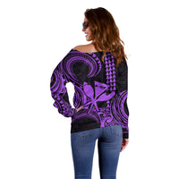 Custom Happy King Kamehameha Day Hawaii Off Shoulder Sweater Paradise of the Pacific Tribal Kakau with Kanaka Maoli - Purple - Wonder Print Shop