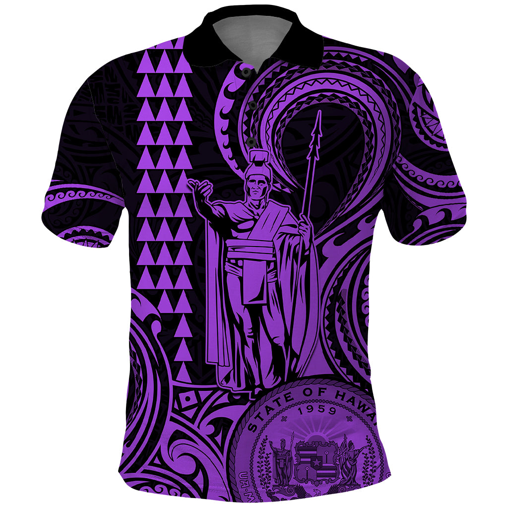 Custom Happy King Kamehameha Day Hawaii Polo Shirt Paradise of the Pacific Tribal Kakau with Kanaka Maoli - Purple - Wonder Print Shop
