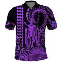 Custom Happy King Kamehameha Day Hawaii Polo Shirt Paradise of the Pacific Tribal Kakau with Kanaka Maoli - Purple - Wonder Print Shop