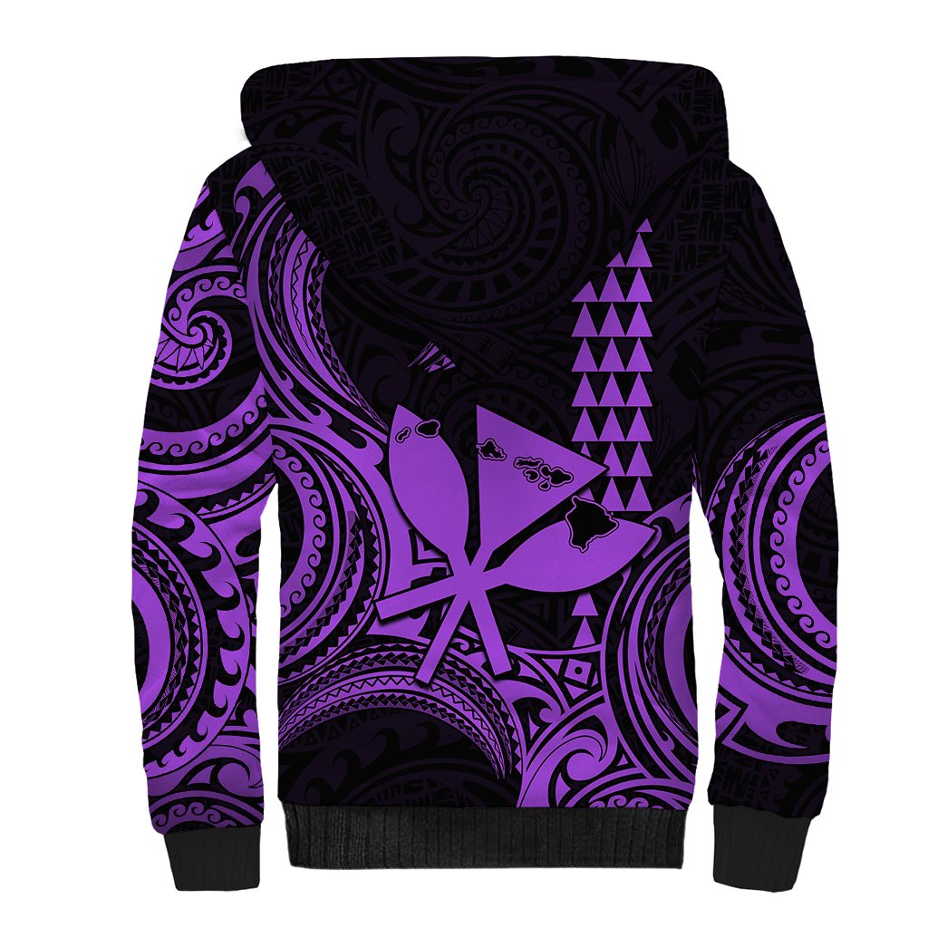 Custom Happy King Kamehameha Day Hawaii Sherpa Hoodie Paradise of the Pacific Tribal Kakau with Kanaka Maoli - Purple - Wonder Print Shop