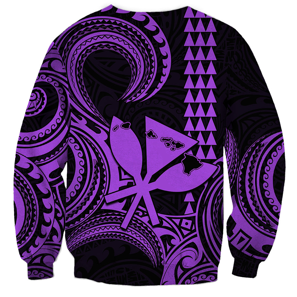 Custom Happy King Kamehameha Day Hawaii Sweatshirt Paradise of the Pacific Tribal Kakau with Kanaka Maoli - Purple - Wonder Print Shop