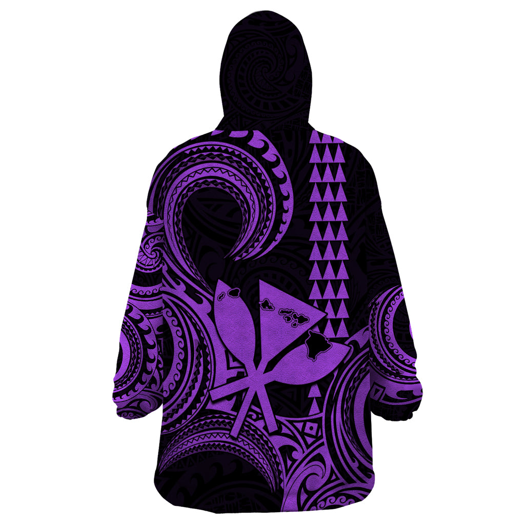 Custom Happy King Kamehameha Day Hawaii Wearable Blanket Hoodie Paradise of the Pacific Tribal Kakau with Kanaka Maoli - Purple - Wonder Print Shop