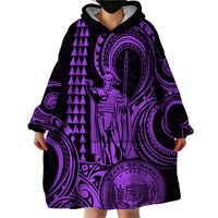 Custom Happy King Kamehameha Day Hawaii Wearable Blanket Hoodie Paradise of the Pacific Tribal Kakau with Kanaka Maoli - Purple - Wonder Print Shop