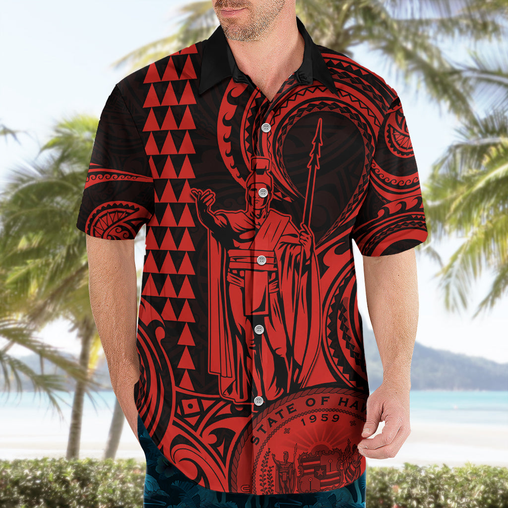 Custom Happy King Kamehameha Day Hawaii Hawaiian Shirt Paradise of the Pacific Tribal Kakau with Kanaka Maoli - Red - Wonder Print Shop
