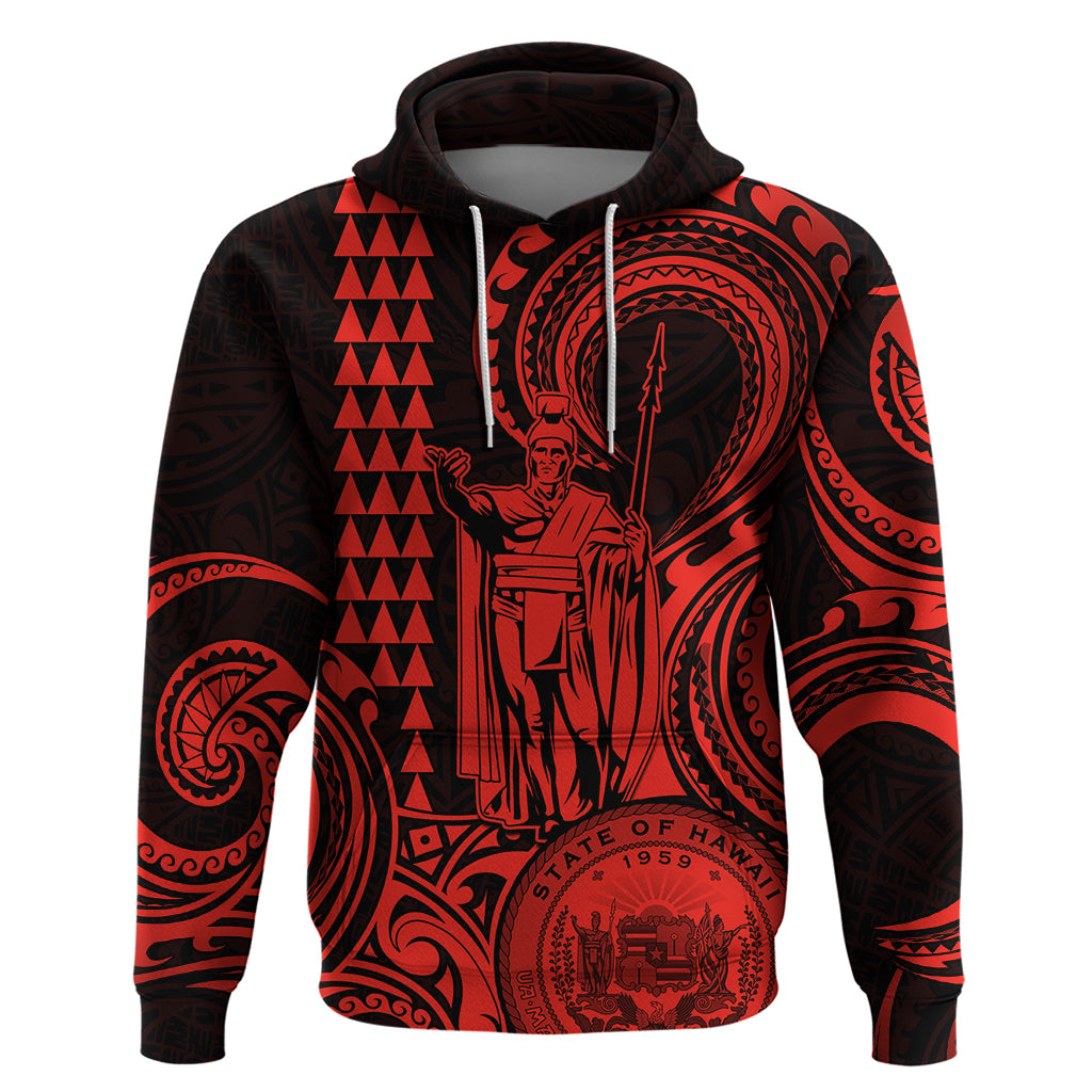 Custom Happy King Kamehameha Day Hawaii Hoodie Paradise of the Pacific Tribal Kakau with Kanaka Maoli - Red - Wonder Print Shop