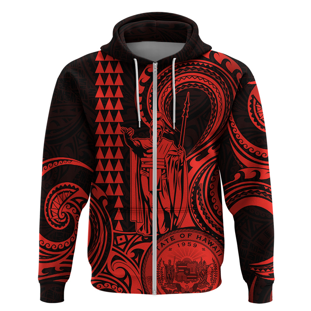 Custom Happy King Kamehameha Day Hawaii Hoodie Paradise of the Pacific Tribal Kakau with Kanaka Maoli - Red - Wonder Print Shop
