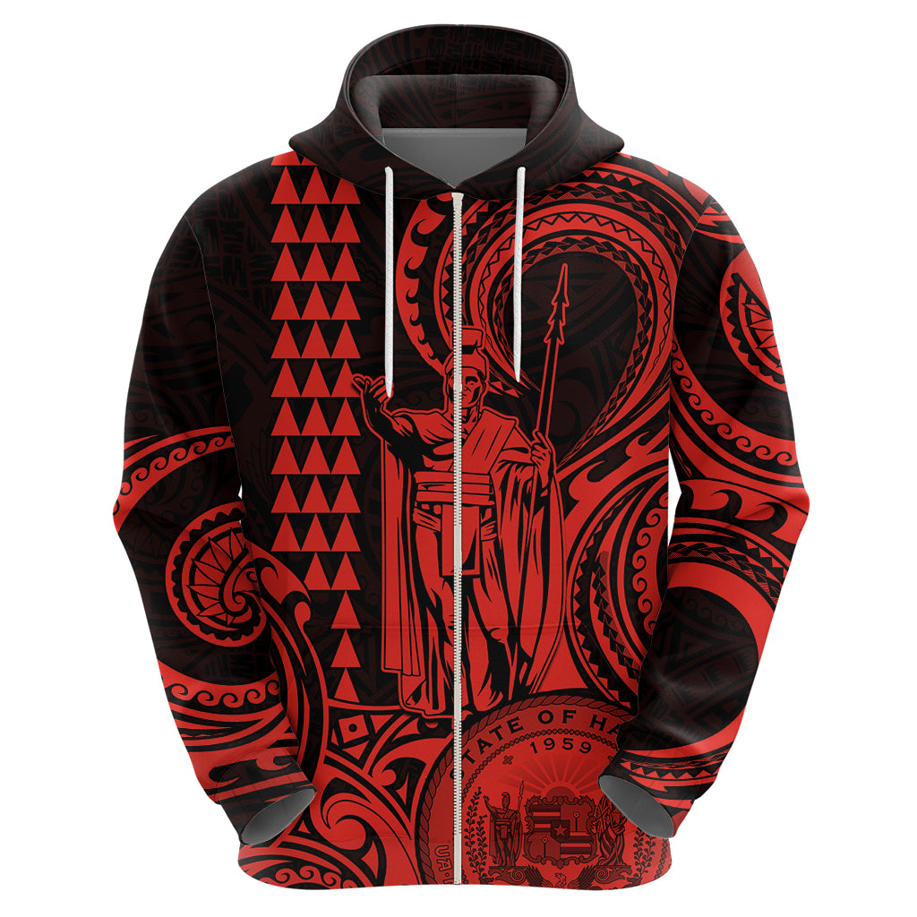 Custom Happy King Kamehameha Day Hawaii Hoodie Paradise of the Pacific Tribal Kakau with Kanaka Maoli - Red - Wonder Print Shop