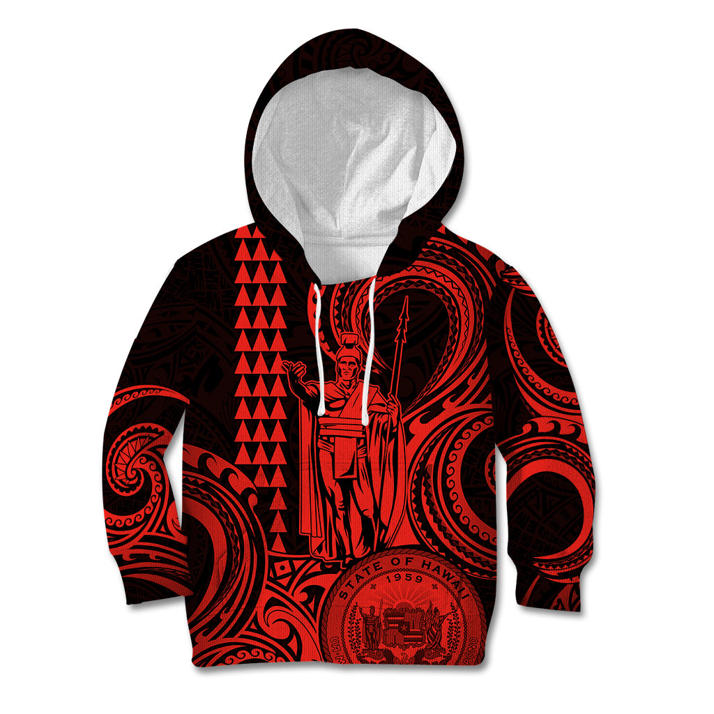 Custom Happy King Kamehameha Day Hawaii Kid Hoodie Paradise of the Pacific Tribal Kakau with Kanaka Maoli - Red - Wonder Print Shop