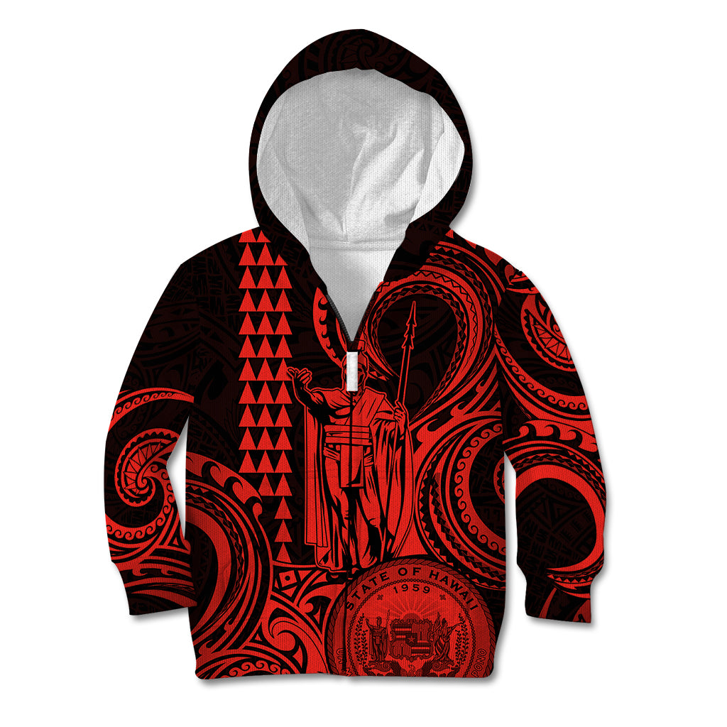 Custom Happy King Kamehameha Day Hawaii Kid Hoodie Paradise of the Pacific Tribal Kakau with Kanaka Maoli - Red - Wonder Print Shop