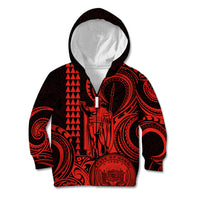 Custom Happy King Kamehameha Day Hawaii Kid Hoodie Paradise of the Pacific Tribal Kakau with Kanaka Maoli - Red - Wonder Print Shop