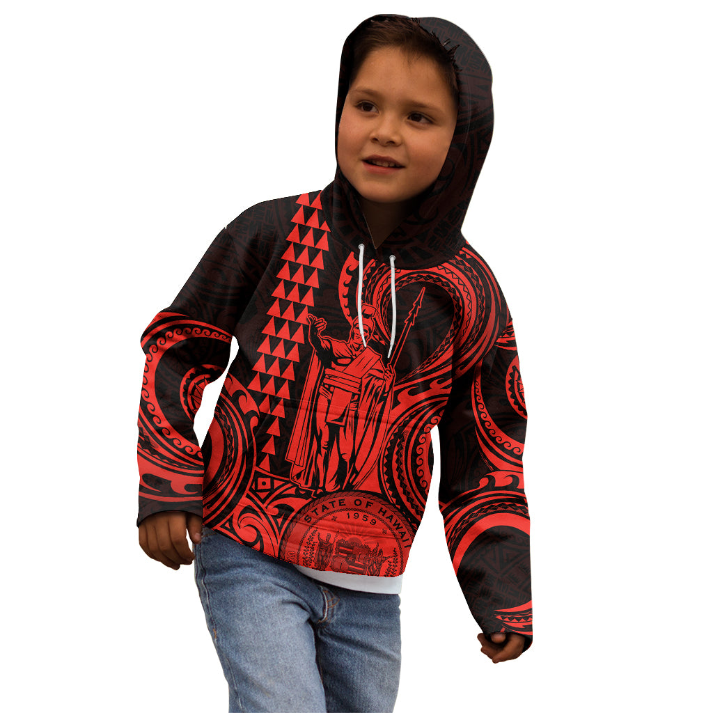 Custom Happy King Kamehameha Day Hawaii Kid Hoodie Paradise of the Pacific Tribal Kakau with Kanaka Maoli - Red - Wonder Print Shop