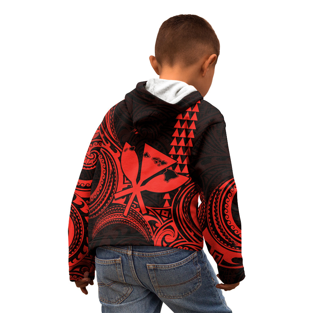 Custom Happy King Kamehameha Day Hawaii Kid Hoodie Paradise of the Pacific Tribal Kakau with Kanaka Maoli - Red - Wonder Print Shop