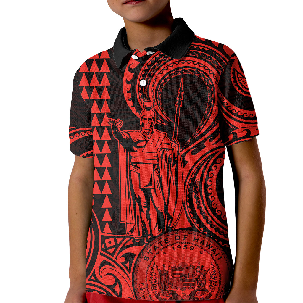 Custom Happy King Kamehameha Day Hawaii Kid Polo Shirt Paradise of the Pacific Tribal Kakau with Kanaka Maoli - Red - Wonder Print Shop