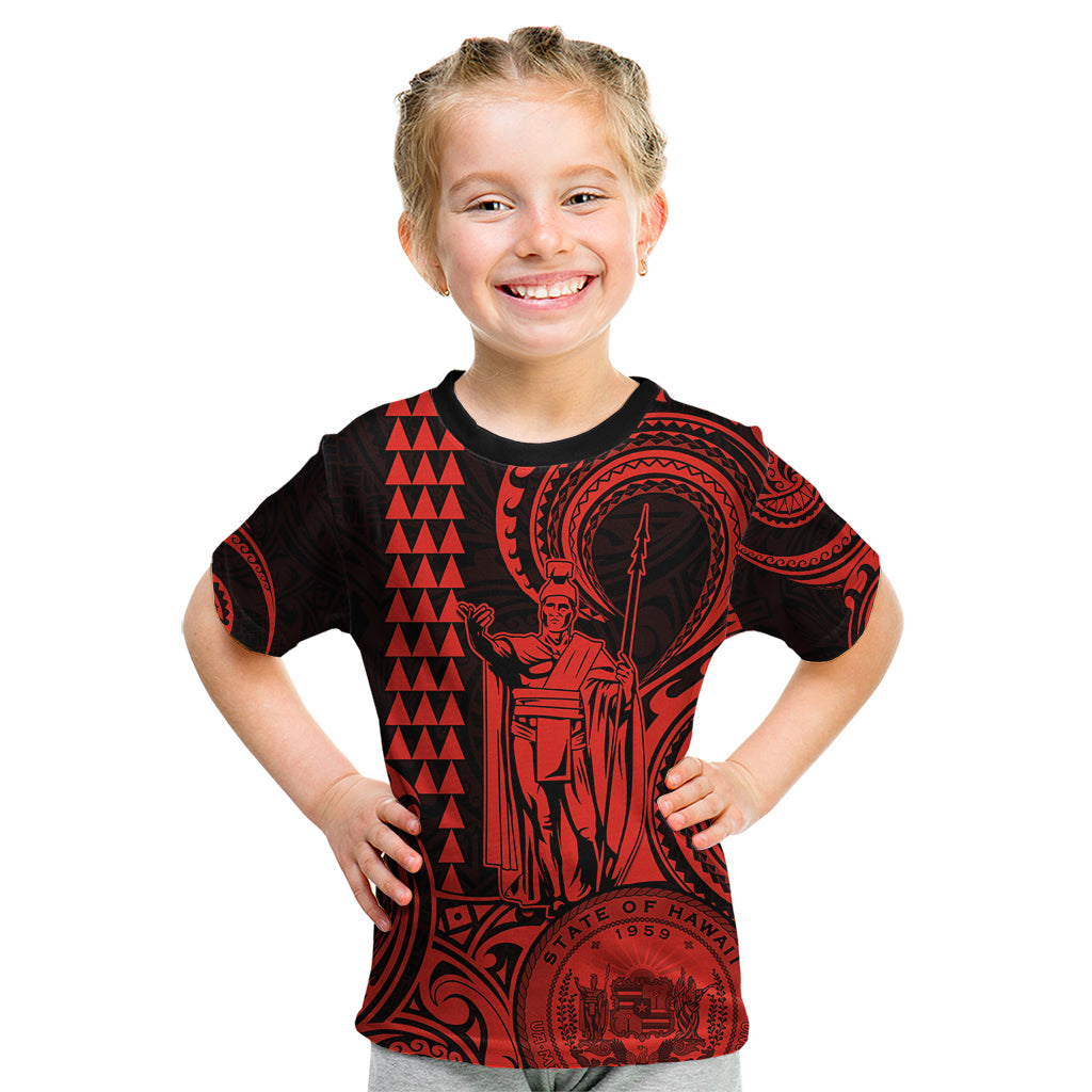 Custom Happy King Kamehameha Day Hawaii Kid T Shirt Paradise of the Pacific Tribal Kakau with Kanaka Maoli - Red - Wonder Print Shop