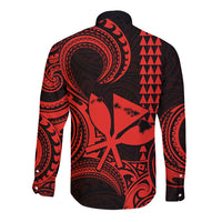 Custom Happy King Kamehameha Day Hawaii Long Sleeve Button Shirt Paradise of the Pacific Tribal Kakau with Kanaka Maoli - Red - Wonder Print Shop