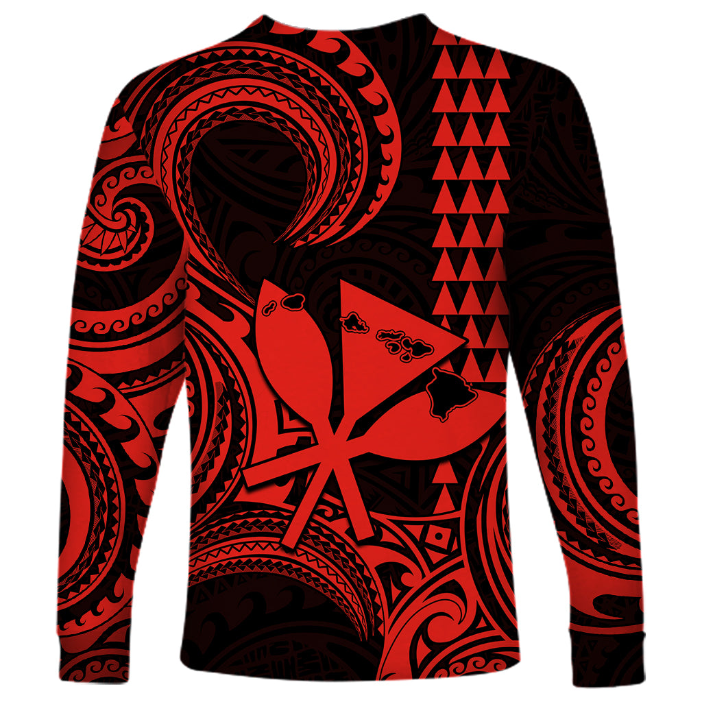 Custom Happy King Kamehameha Day Hawaii Long Sleeve Shirt Paradise of the Pacific Tribal Kakau with Kanaka Maoli - Red - Wonder Print Shop