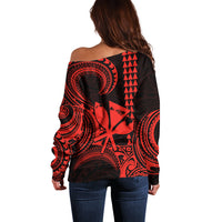Custom Happy King Kamehameha Day Hawaii Off Shoulder Sweater Paradise of the Pacific Tribal Kakau with Kanaka Maoli - Red - Wonder Print Shop