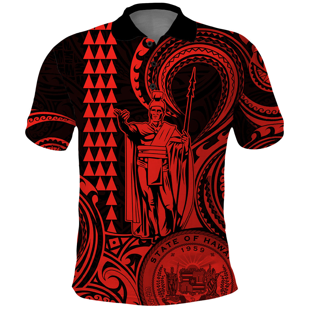 Custom Happy King Kamehameha Day Hawaii Polo Shirt Paradise of the Pacific Tribal Kakau with Kanaka Maoli - Red - Wonder Print Shop