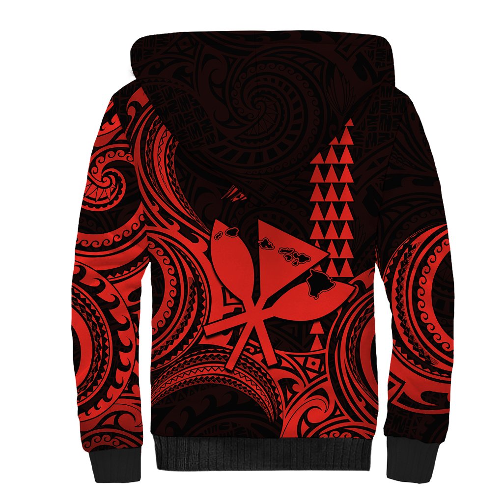 Custom Happy King Kamehameha Day Hawaii Sherpa Hoodie Paradise of the Pacific Tribal Kakau with Kanaka Maoli - Red - Wonder Print Shop