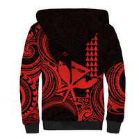 Custom Happy King Kamehameha Day Hawaii Sherpa Hoodie Paradise of the Pacific Tribal Kakau with Kanaka Maoli - Red - Wonder Print Shop