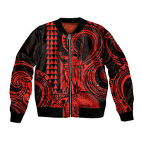 Custom Happy King Kamehameha Day Hawaii Sleeve Zip Bomber Jacket Paradise of the Pacific Tribal Kakau with Kanaka Maoli - Red - Wonder Print Shop