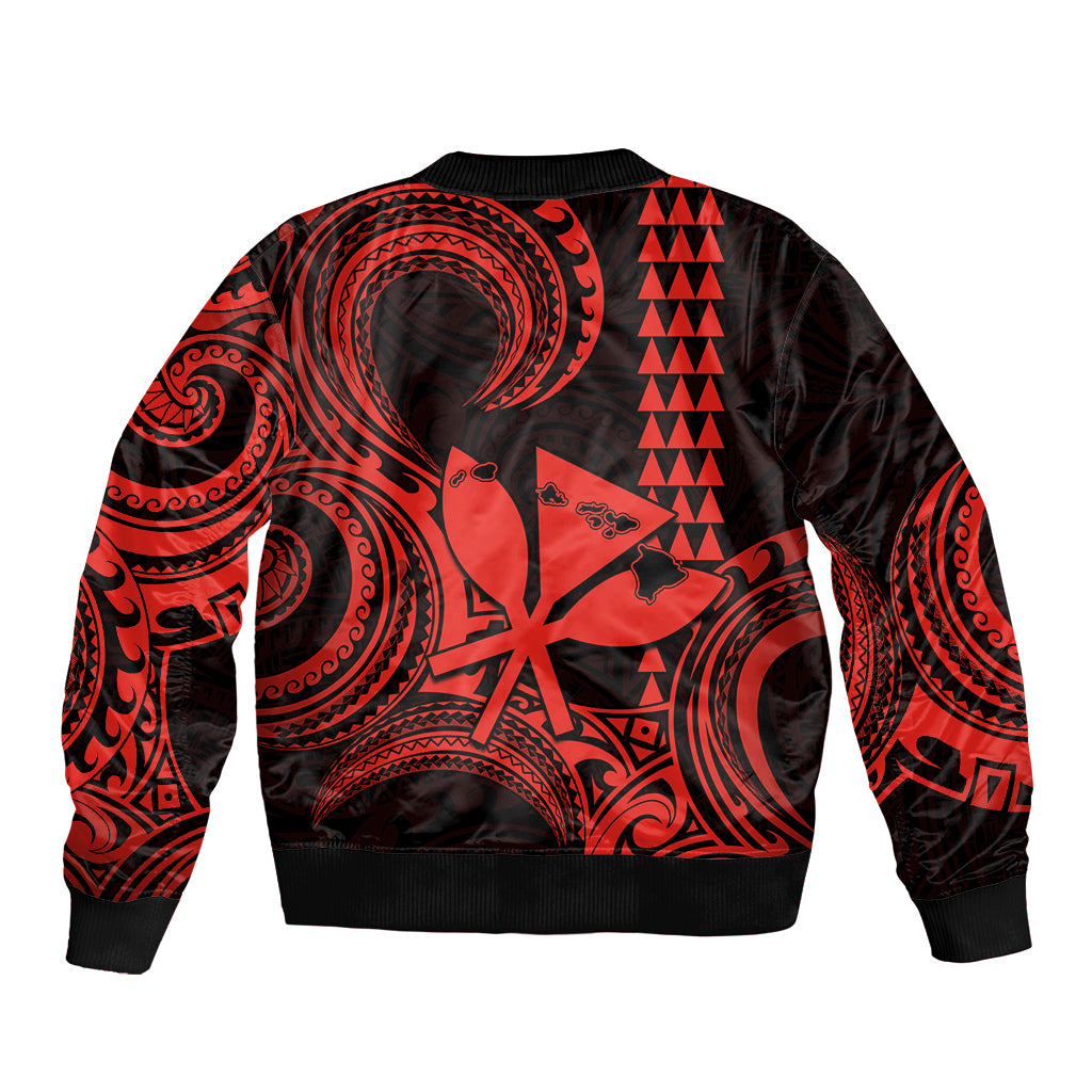 Custom Happy King Kamehameha Day Hawaii Sleeve Zip Bomber Jacket Paradise of the Pacific Tribal Kakau with Kanaka Maoli - Red - Wonder Print Shop