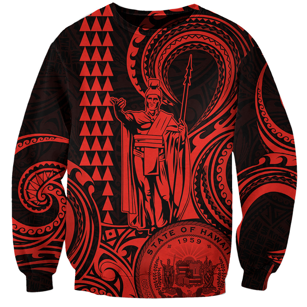 Custom Happy King Kamehameha Day Hawaii Sweatshirt Paradise of the Pacific Tribal Kakau with Kanaka Maoli - Red - Wonder Print Shop