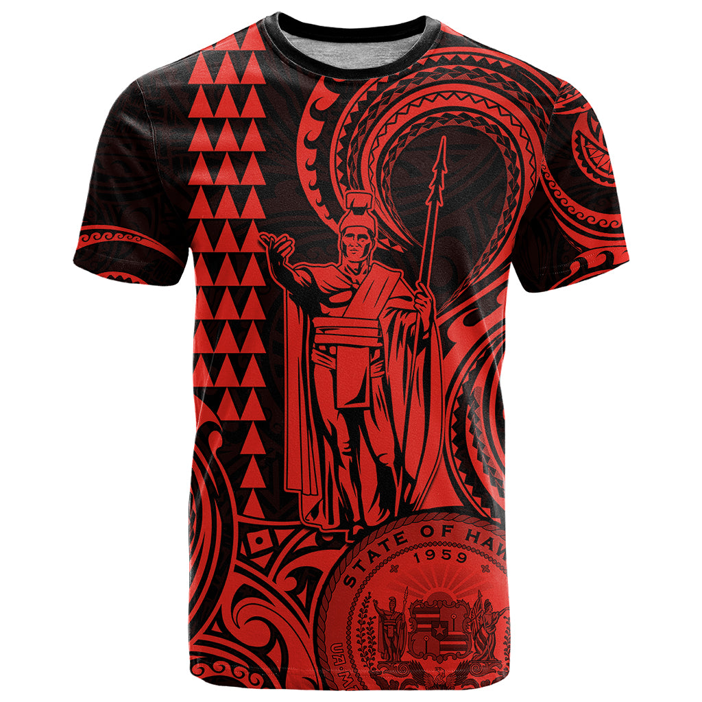Custom Happy King Kamehameha Day Hawaii T Shirt Paradise of the Pacific Tribal Kakau with Kanaka Maoli - Red - Wonder Print Shop