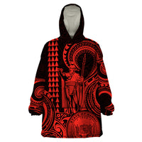 Custom Happy King Kamehameha Day Hawaii Wearable Blanket Hoodie Paradise of the Pacific Tribal Kakau with Kanaka Maoli - Red - Wonder Print Shop
