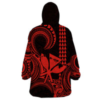 Custom Happy King Kamehameha Day Hawaii Wearable Blanket Hoodie Paradise of the Pacific Tribal Kakau with Kanaka Maoli - Red - Wonder Print Shop