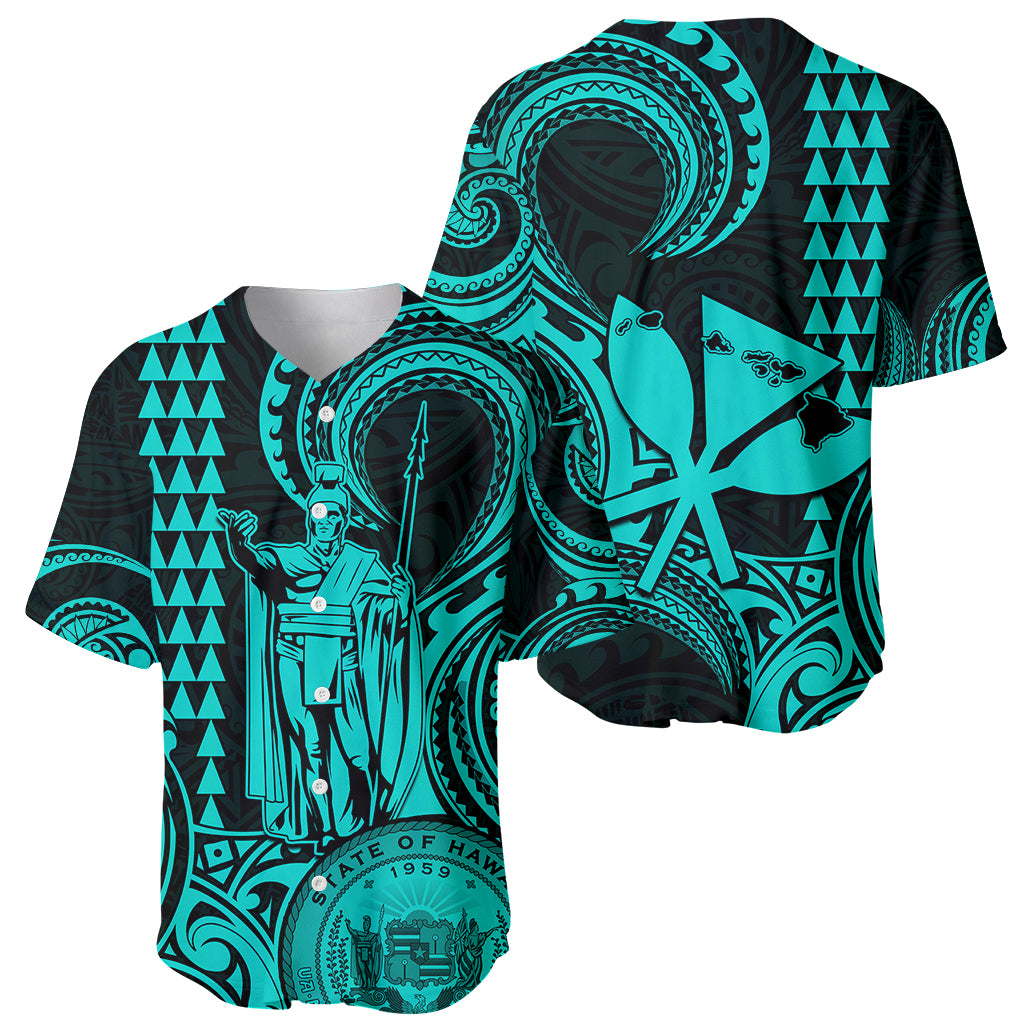 Custom Happy King Kamehameha Day Hawaii Baseball Jersey Paradise of the Pacific Tribal Kakau with Kanaka Maoli - Turquoise LT9 - Wonder Print Shop
