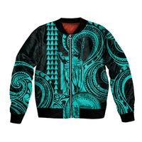Custom Happy King Kamehameha Day Hawaii Bomber Jacket Paradise of the Pacific Tribal Kakau with Kanaka Maoli - Turquoise LT9 - Wonder Print Shop