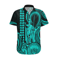 Custom Happy King Kamehameha Day Hawaii Hawaiian Shirt Paradise of the Pacific Tribal Kakau with Kanaka Maoli - Turquoise - Wonder Print Shop