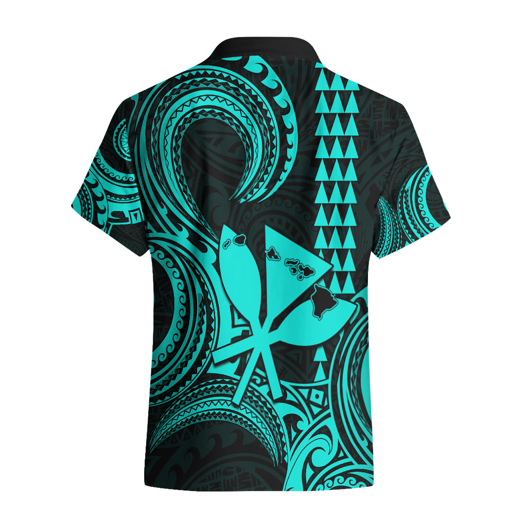 Custom Happy King Kamehameha Day Hawaii Hawaiian Shirt Paradise of the Pacific Tribal Kakau with Kanaka Maoli - Turquoise - Wonder Print Shop