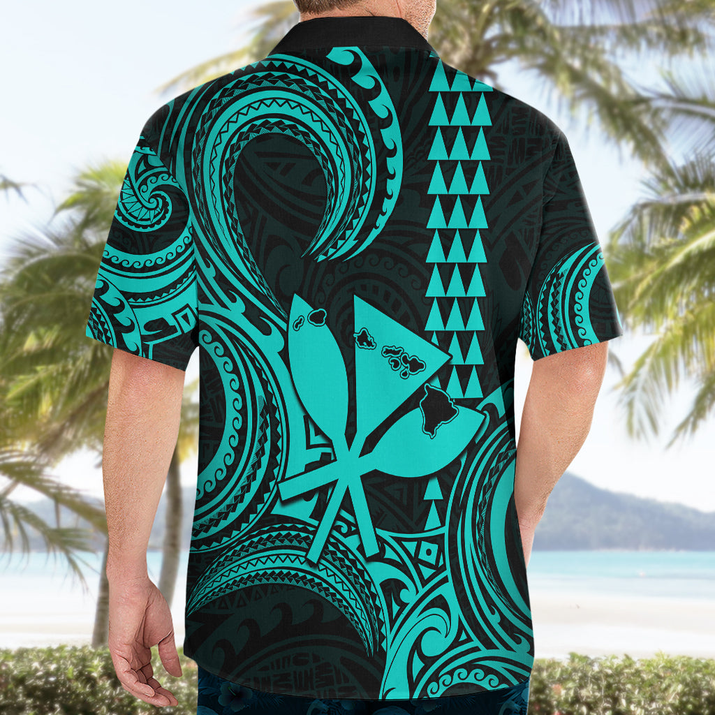 Custom Happy King Kamehameha Day Hawaii Hawaiian Shirt Paradise of the Pacific Tribal Kakau with Kanaka Maoli - Turquoise - Wonder Print Shop