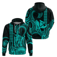Custom Happy King Kamehameha Day Hawaii Hoodie Paradise of the Pacific Tribal Kakau with Kanaka Maoli - Turquoise - Wonder Print Shop