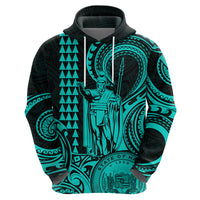 Custom Happy King Kamehameha Day Hawaii Hoodie Paradise of the Pacific Tribal Kakau with Kanaka Maoli - Turquoise - Wonder Print Shop