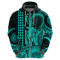 Custom Happy King Kamehameha Day Hawaii Hoodie Paradise of the Pacific Tribal Kakau with Kanaka Maoli - Turquoise - Wonder Print Shop