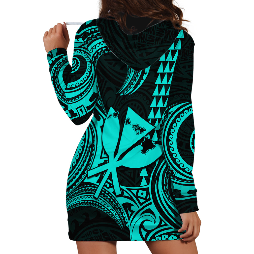 Custom Happy King Kamehameha Day Hawaii Hoodie Dress Paradise of the Pacific Tribal Kakau with Kanaka Maoli - Turquoise - Wonder Print Shop