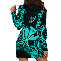 Custom Happy King Kamehameha Day Hawaii Hoodie Dress Paradise of the Pacific Tribal Kakau with Kanaka Maoli - Turquoise - Wonder Print Shop