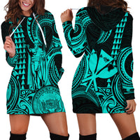 Custom Happy King Kamehameha Day Hawaii Hoodie Dress Paradise of the Pacific Tribal Kakau with Kanaka Maoli - Turquoise - Wonder Print Shop