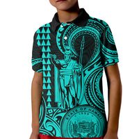 Custom Happy King Kamehameha Day Hawaii Kid Polo Shirt Paradise of the Pacific Tribal Kakau with Kanaka Maoli - Turquoise - Wonder Print Shop