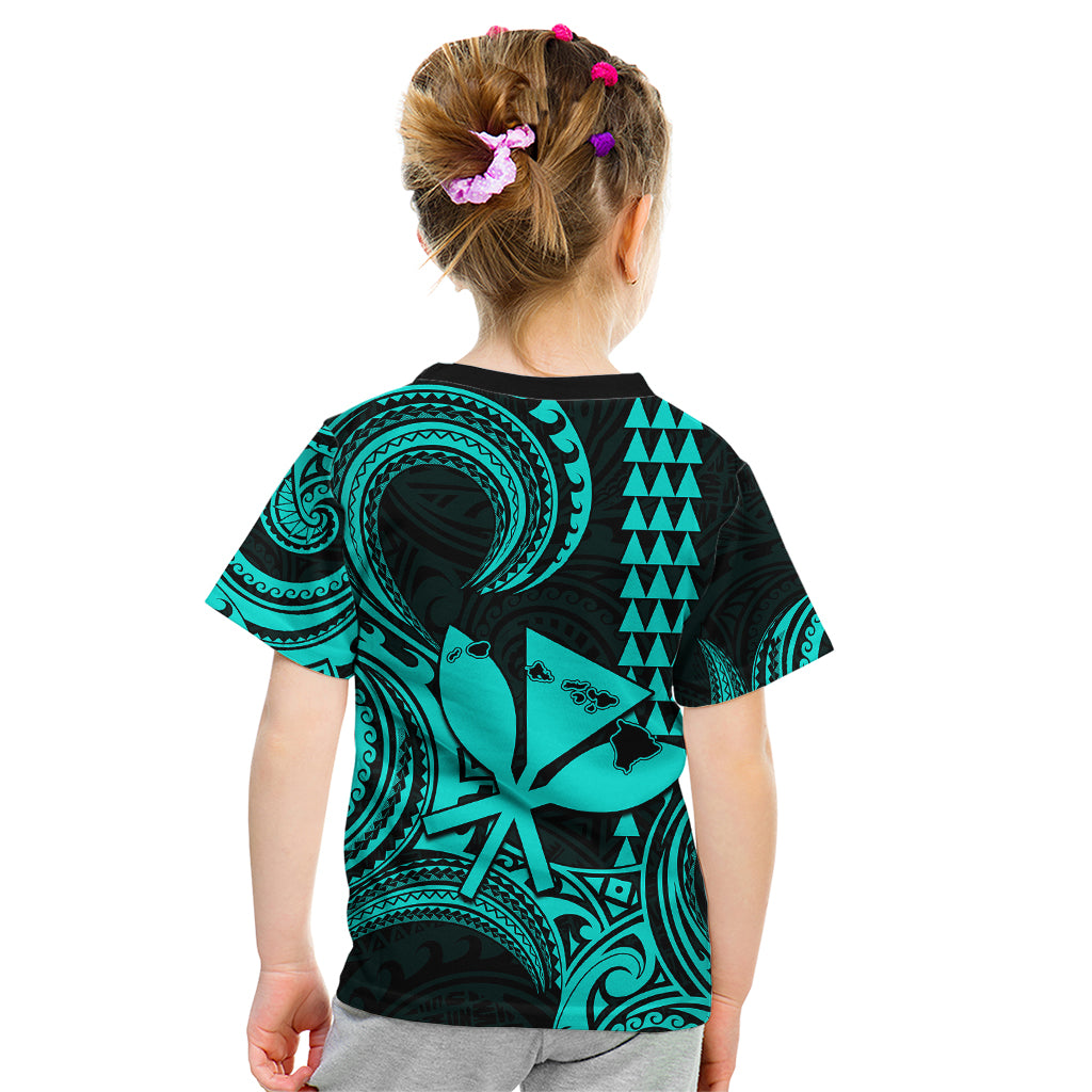 Custom Happy King Kamehameha Day Hawaii Kid T Shirt Paradise of the Pacific Tribal Kakau with Kanaka Maoli - Turquoise - Wonder Print Shop