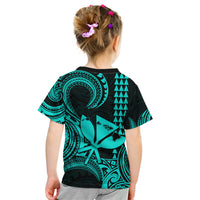 Custom Happy King Kamehameha Day Hawaii Kid T Shirt Paradise of the Pacific Tribal Kakau with Kanaka Maoli - Turquoise - Wonder Print Shop
