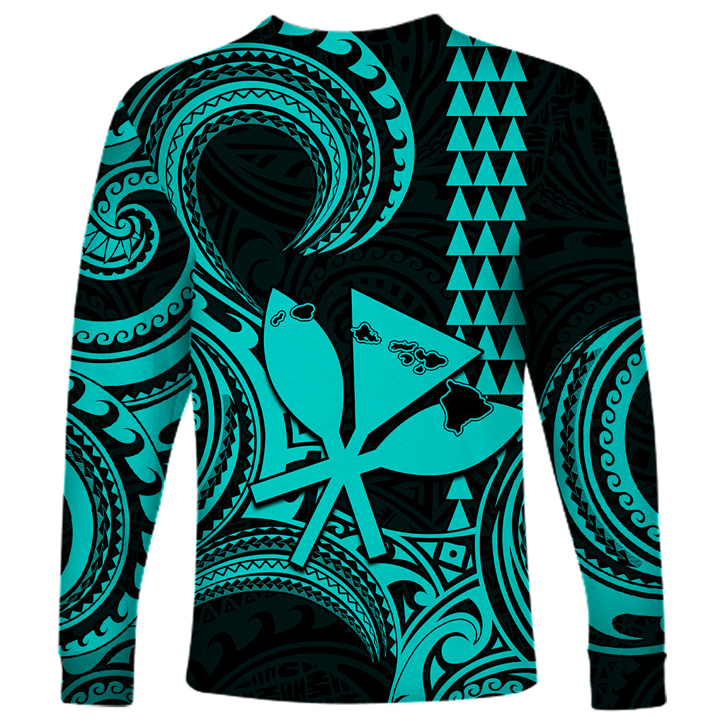 Custom Happy King Kamehameha Day Hawaii Long Sleeve Shirt Paradise of the Pacific Tribal Kakau with Kanaka Maoli - Turquoise - Wonder Print Shop
